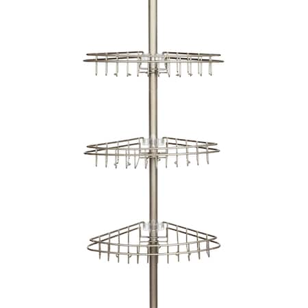 Kenney Mfg 3-Tier Spring Tension Shower Corner Pole Caddy, Satin Nickel KN61520V1